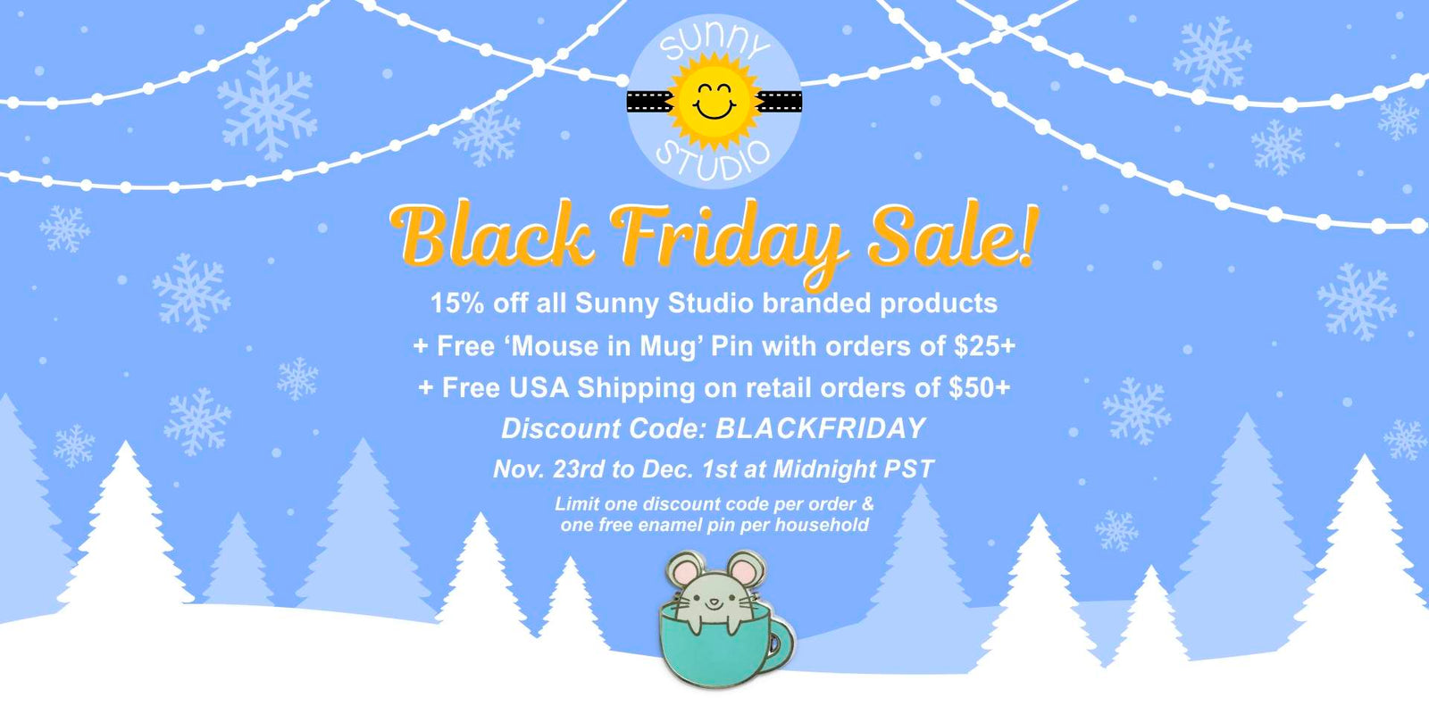 Save 15% on Sunny Studio Products, Free Mouse In Mug Pin of $25+ orders &  Free USA Shipping on $50+ retail orders using code: BLACKFRIDAY