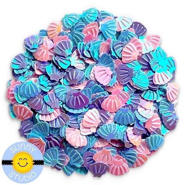 Sunny Studio Stamps Blue Iridescent Seashells Confetti Embellishments for Summer Shaker Cards SSEMB-034