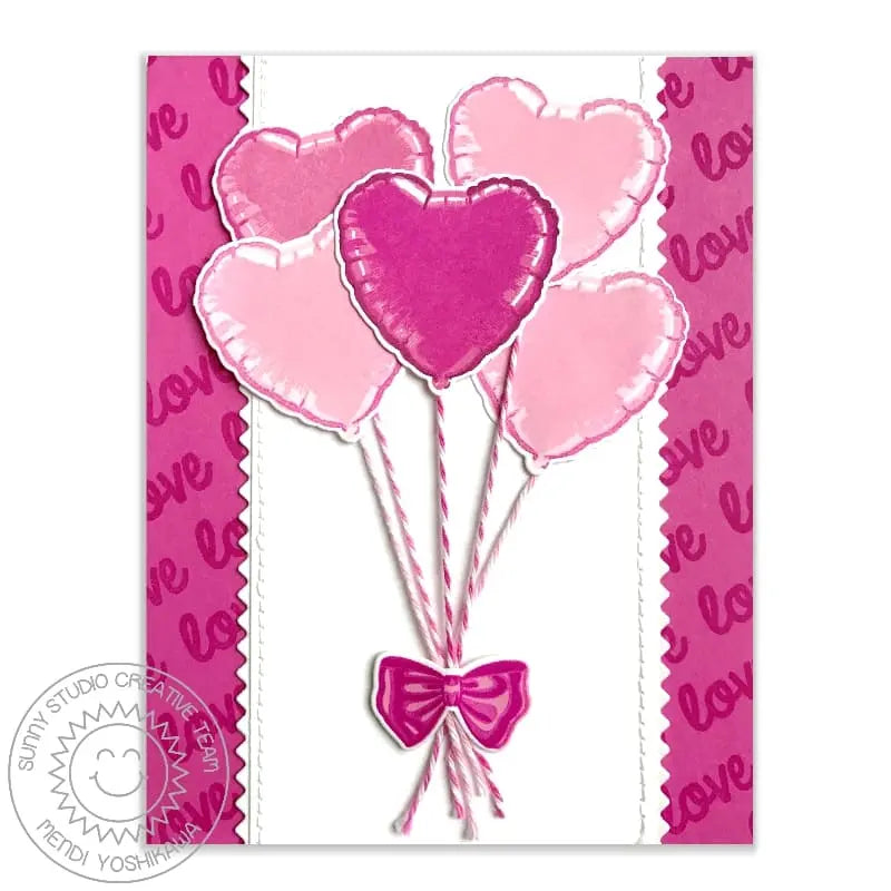 Sunny Studio Stamps: Bold Balloons Pink Heart Balloon Bouquet Love Card by Mendi Yoshikawa