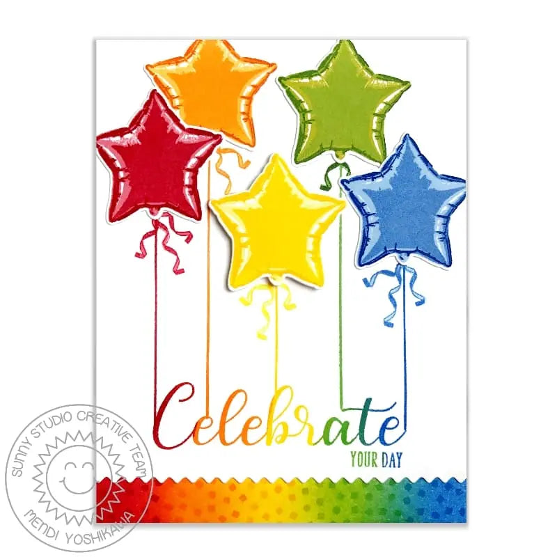 Sunny Studio Stamps: Bold Balloons Rainbow Star Celebrate Birthday Card by Mendi Yoshikawa