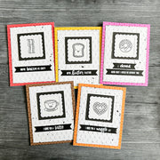 Sunny Studio Stamps Punny Breakfast Clean & Simple CAS Embossed Card Set using Polka-dot Parade 6x6 Patterned Paper Pad Pack