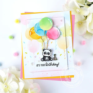 Sunny Studio Stamps Panda Bear Party with Pastel Balloons & Confetti Birthday Card using Bright Balloons Metal Cutting Dies