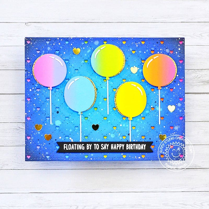 Sunny Studio Stamps Floating By To Say Happy Birthday Rainbow Balloons Card (using Bright Balloons Metal Cutting Dies)