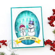 Sunny Studio Stamps Warmest Winter Wishes Snowman Holiday Christmas Card (using Stitched Oval 2 Metal Cutting Dies)