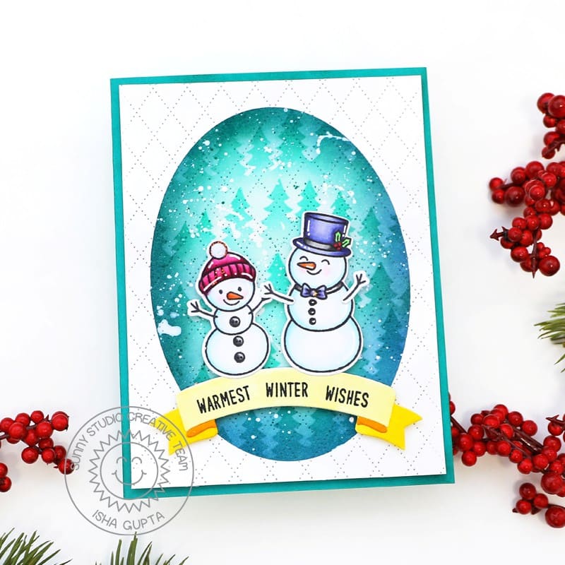 Sunny Studio Stamps Warmest Winter Wishes Snowman Holiday Christmas Card (using Brilliant Banner 2 Metal Cutting Dies)