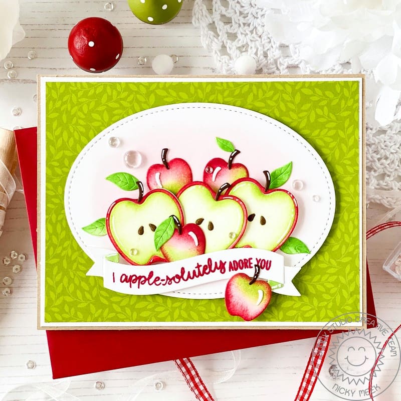 Sunny Studio Stamps I Apple-solutely Adore You Punny Fall Apples Autumn Card using Sweater Weather 6x6 Patterned Paper Pad