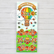 Sunny Studio Stamps Mice & Fall Pumpkins in Hot Air Balloon Autumn Slimline Card using Brilliant Banner 4 Metal Craft Dies