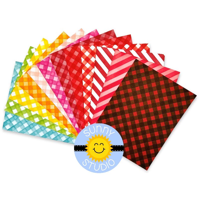 Sunny Studio Stamps Diagonal & Straight Stripes 2-piece Stencil Set Buffalo Plaid Background Backdrop Examples #1