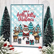 Sunny Studio Stamps Santa Claus & Reindeers Holly Jolly Christmas Card using Buffalo Plaid Diagonal Background Craft Die