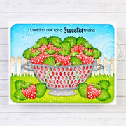 Sunny Studio Stamps Strawberries in Strainer Sweet Friend Summer Strawberry Card using Picket Fence Metal Cutting Craft Dies