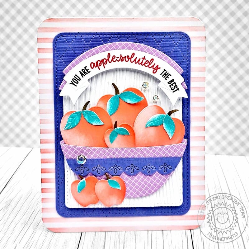 Sunny Studio Stamps You're Applesolutely The Best Punny Fall Apples in Bowl Card using Crisp Apple Metal Cutting Craft Dies