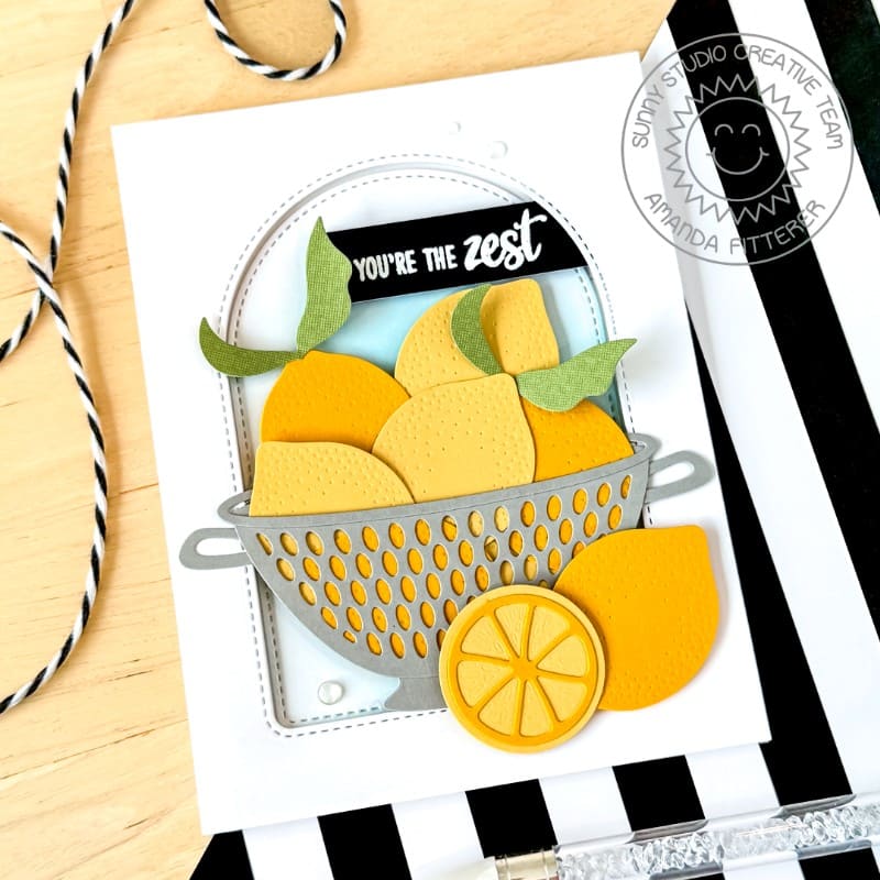 Sunny Studio Stamps Sending You're the Zest Lemons in Strainer Bowl Summer Card using Fresh Lemon Metal Cutting Craft Dies