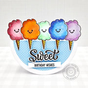 Sunny Studio Sweet Birthday Wishes Rainbow Cotton Candy Rocking Circular Card (using Candy Shoppe 4x6 Clear Stamps)