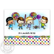 Sunny Studio I'm A Sucker for You Kids with Licorice, Lollipops & Rainbow Suckers Card using Candy Shoppe Clear Craft Stamps
