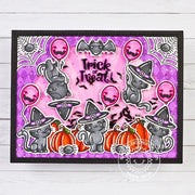Sunny Studio Trick or Treat Hot Pink & Black Kitty Cat Halloween Handmade DIY Shaker Card using Cat Antics Clear Craft Stamps