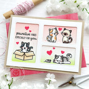 Sunny Studio Stamps Pawsitive Vibes Kitty Cat Stitched Frame Valentine's Day Card using Cat Antics 4x6 Clear Craft Stamps
