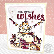 Sunny Studio Kitty Cats with 3-Tier Cake Birthday Wishes Card using Special Day 4x6 Clear Photopolymer Craft Stamps