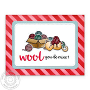 Sunny Studio Wool You Be Mine? Cat with Balls of Yarn Punny Valentine's Day Card using Cat Antics 4x6 Clear Craft Stamps