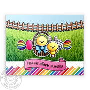 Sunny Studio From One Chick To Another Handmade Rainbow Easter Card with Grass and Curved Fence (using Spring Scenes 4x6 Border Clear Stamps)