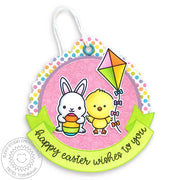 Sunny Studio Bunny and Chick with Rainbow Egg and Kite Handmade Easter Gift Tag using Chickie Baby Clear Stamps