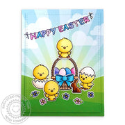 Sunny Studio Stamps Chicks with Eggs, Basket and Banner Handmade Easter Card (using Chickie Baby Stamp Set)