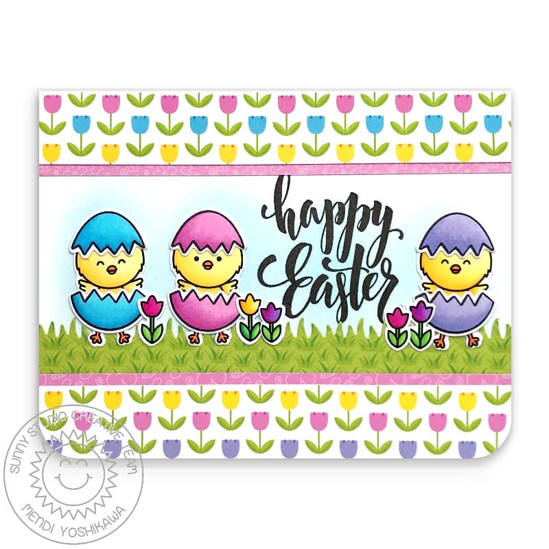 Sunny Studio Stamps Chickie Baby Happy Easter Chicks with Tulip Border Handmade Card