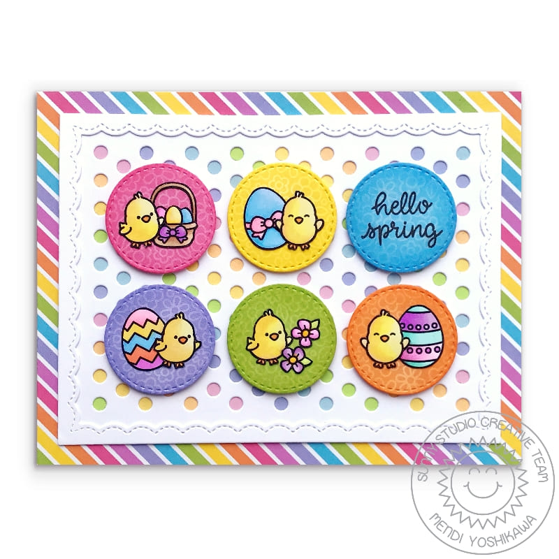 Sunny Studio Stamps Rainbow Easter Chic Grid Style Card (using Frilly Frames Polka-Dot Background Metal Cutting Dies)