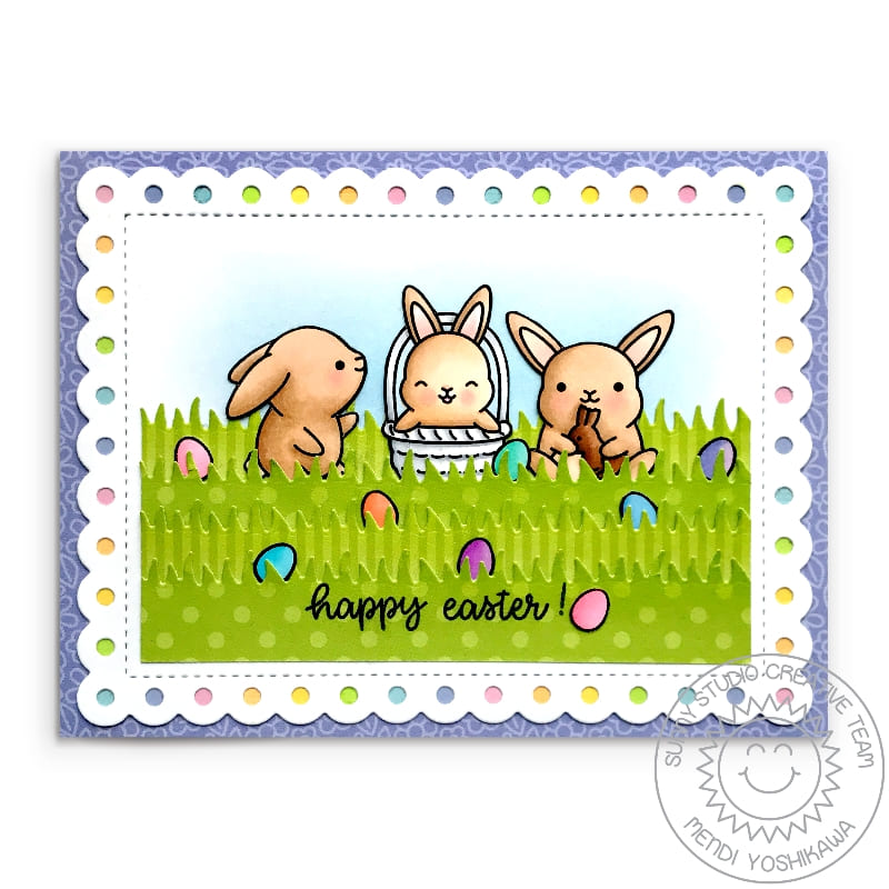 Sunny Studio Stamps Rainbow Easter Bunny Scalloped Card (using Frilly Frames Polka-Dot Metal Cutting Dies)