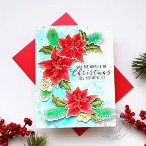 Sunny Studio Miracle Fill You With Joy Poinsettias & Holly Watercolor Holiday Card using Classy Christmas 4x6 Clear Stamps