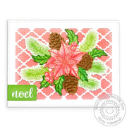 Sunny Studio Coral Poinsettia, Pinecones, Holly & Berries Handmade Holiday Card using Classy Christmas 4x6 Clear Stamps