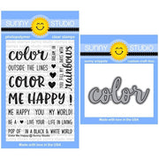 Sunny Studio Stamps Color Me Happy Rainbow-Themed 3x4 Photopolymer Clear Stamp Set & Color Word Metal Cutting Craft Die