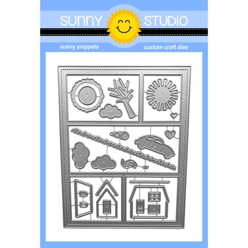 Sunny Studio Stamps Comic Strip Everyday A2 Colorblock House, Car, Tree, Clouds & Sunshine Metal Cutting Dies