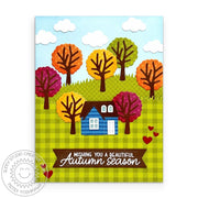 Sunny Studio Stamps Wishing You A Beautiful Autumn Fall House & Trees Card using Comic Strip Everyday Metal Cutting Craft Die