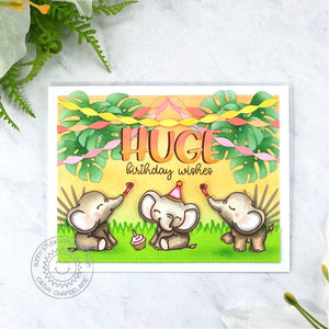 Sunny Studio Stamps Huge Birthday Wishes Elephant Jungle Party Card (using Crepe Paper Streamers Metal Cutting Dies)