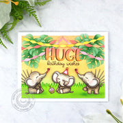 Sunny Studio Stamps Huge Birthday Wishes Elephant Jungle Party Card (using Summer Greenery Leaf Leaves Metal Cutting Dies)
