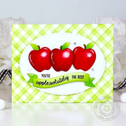 Sunny Studio Stamps Green Gingham Fall Apple Puns Card by Hanh Nguyen using Buffalo Plaid Background Metal Cutting Craft Die
