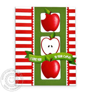 Sunny Studio Stamps I Love You To Your Core Red Striped Fall Apple Card using Brilliant Banner 3 Metal Cutting Craft Die