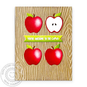 Sunny Studio Awesome To the Core Wood Embossed Autumn Apple Fall Card using Punny Apple Greetings Clear Sentiment Craft Stamp