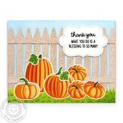 Sunny Studio Thank You for Being A Blessing Pumpkins & Picket Fence Fall Card using Pretty Pumpkins Clear Laying Craft Stamps