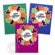 Sunny Studio Happy Autumn Fall Pumpkins & Leaves Wreath Card Set (using Crisp Leaves 4x6 Clear Stamps)