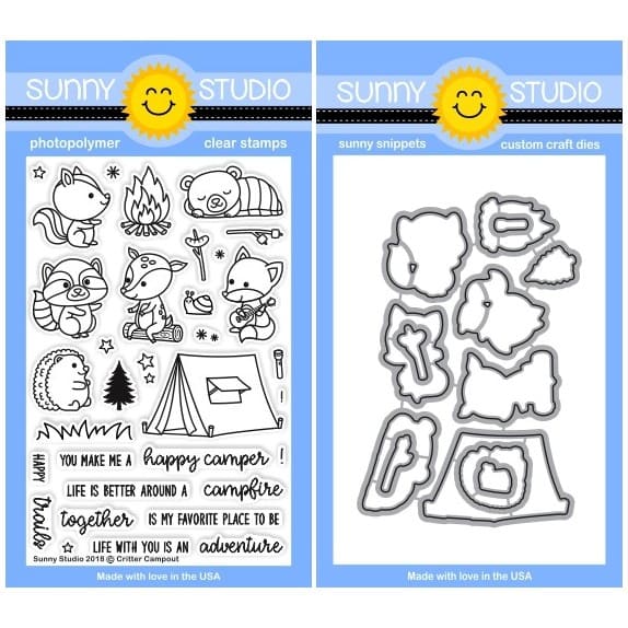 Sunny Studio Critter Campout Woodland Animal Creatures Camping 4x6 Clear Photopolymer Stamps & Metal Cutting Craft Dies