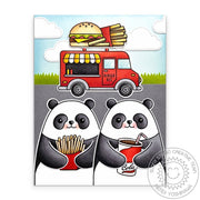 Sunny Studio Panda Bears Eating Fries & Cola at Cheeseburger Food Truck Summer Card using Cruisin' Cuisine Clear Craft Stamps