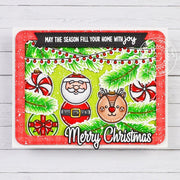 Sunny Studio Santa Claus, Reindeer & Peppermint Ornaments Holiday Christmas Card using Deck the Halls 4x6 Clear Craft Stamps