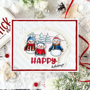 Sunny Studio Winter Snowmen in Sweaters Sparkly Glitter Striped Holiday Card using Diagonal & Straight Stripes 6x6 Stencils