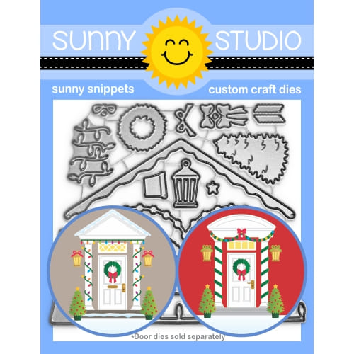 Sunny Studio Stamps Distinctive Door Holiday Add-on Christmas Wreath, Tree, Lights, & Bows Metal Cutting Craft Dies Set