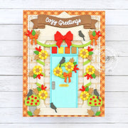 Sunny Studio Fall-Themed Home Door with Sunflowers & Crows Autumn Card using Distinctive Door Metal Cutting Craft Dies