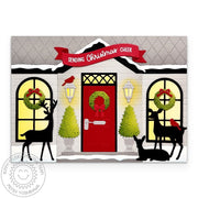 Sunny Studio Holiday House Home and Deer Handmade Christmas Card using Build-a-Greeting Holidays Clear Sentiment Craft Stamps