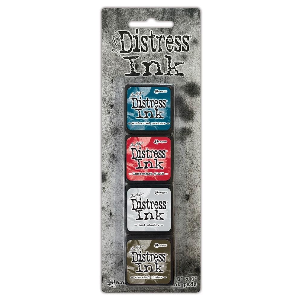Ranger Tim Holtz Mini Distress Ink Kit 18 cubes with Uncharted Mariner, Lumberjack Plaid, Lost Shadow & Scorched Timber