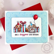 Sunny Studio Puppy Dogs with Presents Gifts Red, White, & Blue Birthday Card using Doggone Birthday Clear 2x3 Craft Stamps