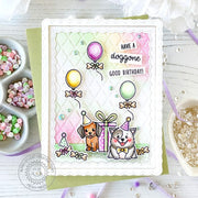 Sunny Studio Puppy Dogs with Presents Gifts Pastel Birthday Card using Doggone Birthday 2x3 Clear Photopolymer Craft Stamps